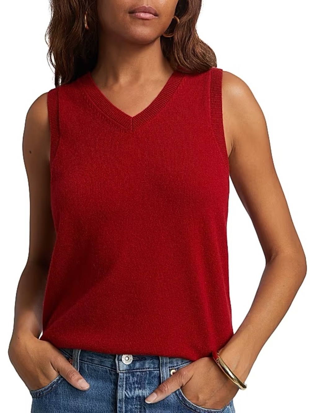 Reformation Reese Vibrant Red V-Neck Sweater Tank Vest